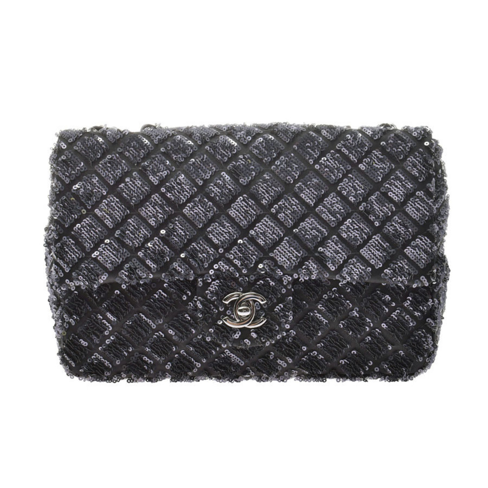 Chanel chain Shoulder Bag Black sequins lambskin